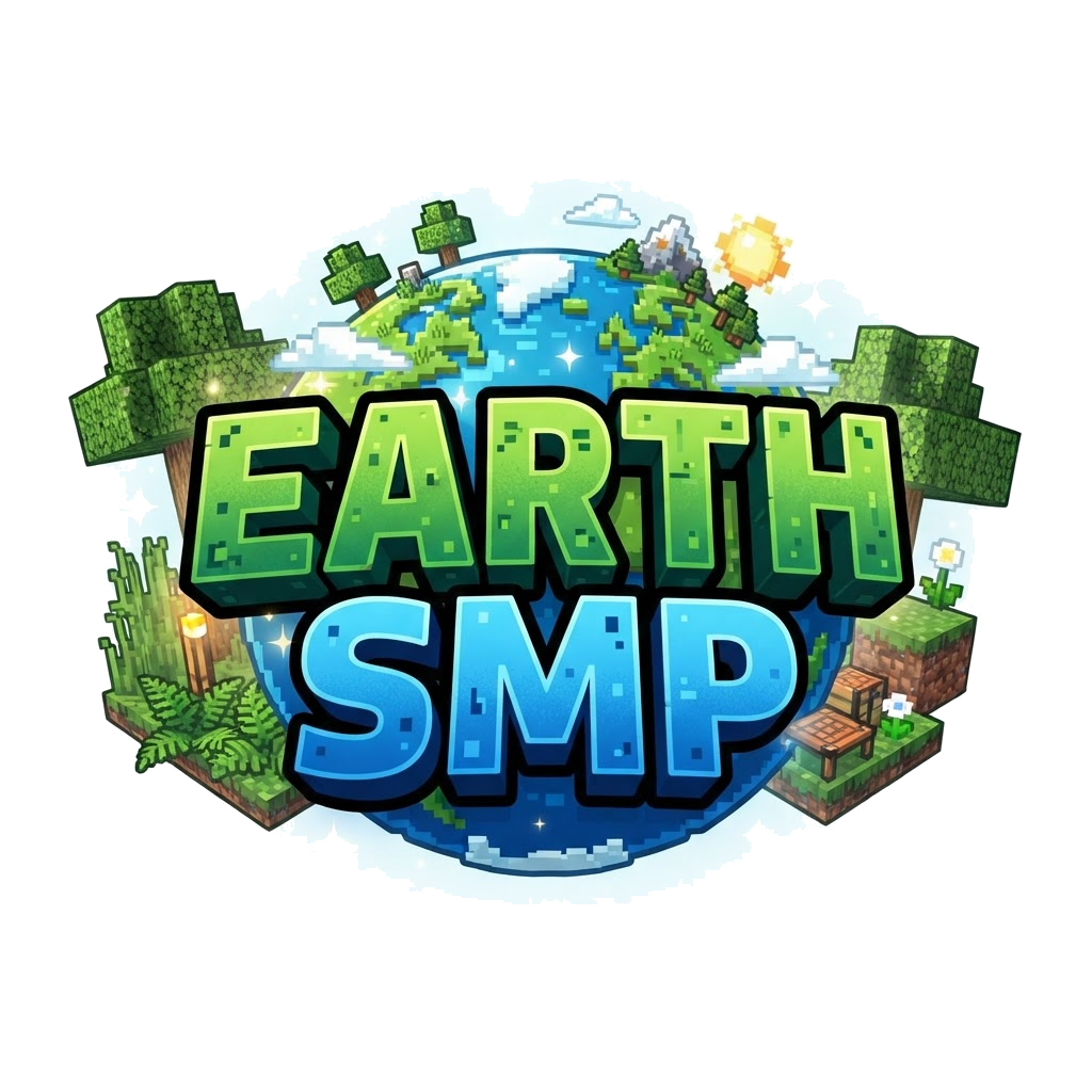 Logo trybu EarthSMP z blokową kulą ziemską